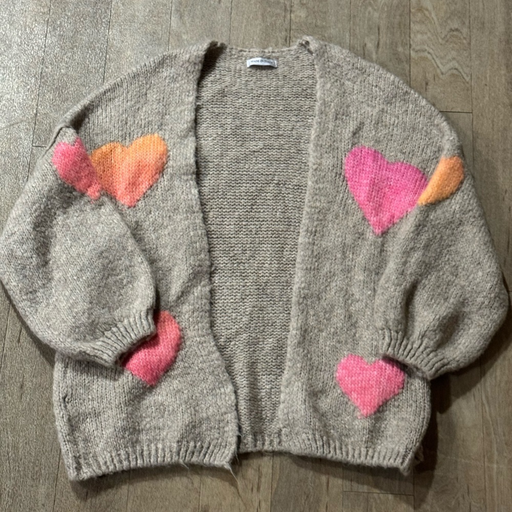 Made In Italy Heart Knitted Oversized Wool Blend Cardigan Sweater Size S/M